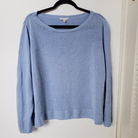 Eileen Fisher Organic Linen Knit Bateau Neck Sweater In Blue Bird - Picture 2 of 9